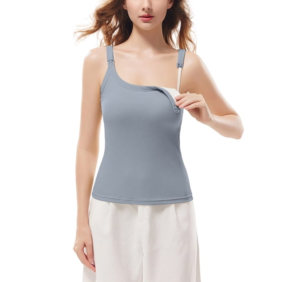 Purcolt Women's Maternity Nursing Cami Tank Top with Built-in Shelf Bra Sleeveless Comfort Stretch Maternity Shirts Pregnancy Basic Camisole Shirt for Breastfeeding