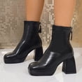 thumbnail image 1 of Purcolt Women's PU Leather Ankle Boots Trendy Comfort Square Toe Chunky Block High Heeled Non-Slip Booties Short Boots with Back Zipper, 1 of 9
