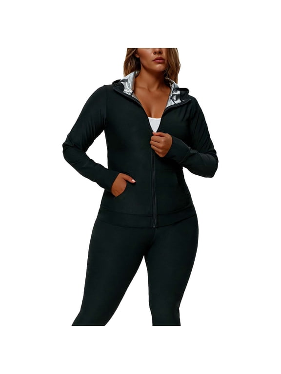 Women's Plus Size 2 Pieces Sweat Set Lightweight Hooded Jacket and Stretchy Leggings Anti Rip Training Fitness Suit for Workout Gym Sport