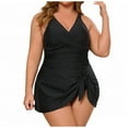 thumbnail image 1 of Purcolt Women's Plus Size One Piece Swimdress with Bottom, Ruched V Neck Twist Front Tummy Control Bathing Suit Modest Flowy Swimwear, 1 of 9