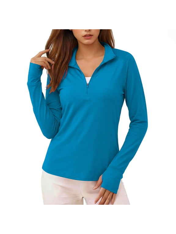 Women's Quarter Zip Workout Pullover Long Sleeve Stand Collar Athletic Shirt for Running Yoga Gym Hiking Outdoor Workout Fishing Travel Activewear