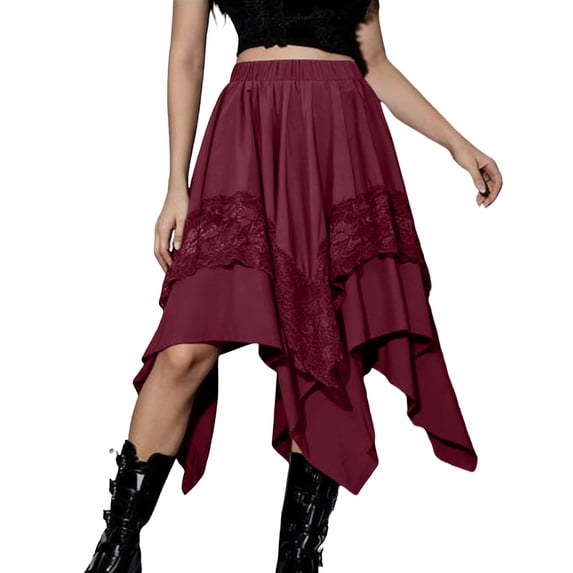 Purcolt Women's Renaissance Pirate Fairy Skirt 2026 Y2k Contrast Lace Asymmetrical Midi Skirts Whimsical Clothes