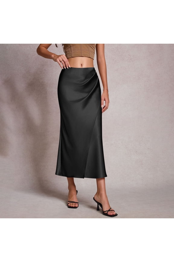 Women's Satin Maxi Skirts High Waisted Flowy Long Silk A Line Elegant Business Casual Formal Slip Skirt