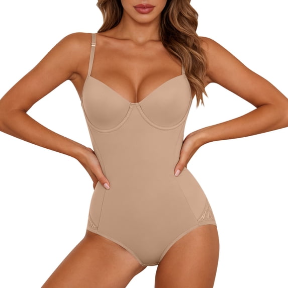 Purcolt Women's Seamless Shapewear Bodysuits Comfort V Neck Spaghetti Strap Sleeveless Slimming One Piece Body Shaper Stretch Butt Lifter Tummy Control High-Cut Body Suit