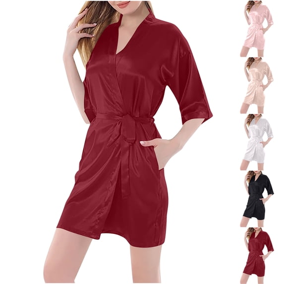 Purcolt Women's Short Kimono Robe Summer Bridesmaid Bride Party Robes Nightgowns Soft Sleepwear Spa Loungewear with Pockets