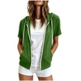 thumbnail image 1 of Purcolt Women's Short Sleeve Zip Up Hoodie Jacket, Thin Velour Hooded Sweatshirt Coat with Pockets for Casual Summer Layering for Daily Wear, 1 of 7