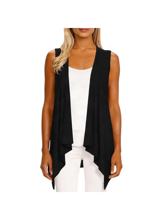 Women's Sleeveles Cardigan Vest Lightweight Open Front Soft Knit Jacket Dressy Casual Swing High Low Hem Draped Duster