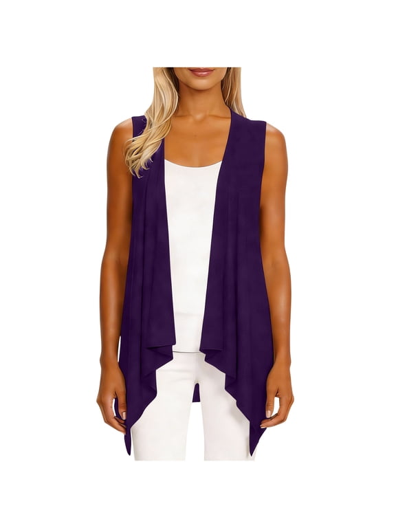 Women's Sleeveles Cardigan Vest Lightweight Open Front Soft Knit Jacket Dressy Casual Swing High Low Hem Draped Duster