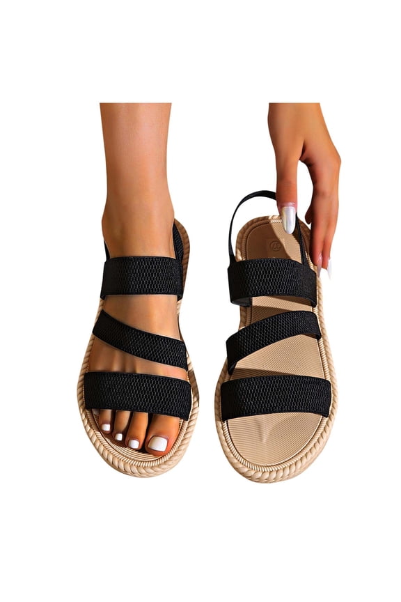 Women's Slingback Flat Sandals Casual Open Toe Slip on Strappy Sandals Summer Beach Slippers Shoes for Walking Vacation Party