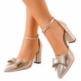 thumbnail image 1 of Purcolt Women's Sparkly Bow Buckle Pumps Dressy Casual Closed Pointed Toe Ankle Strap Heels Shiny Glitter Dress Shoes for Club Party Wedding, 1 of 9