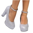 thumbnail image 1 of Purcolt Women's Sparkly Chunky Pumps Dressy Closed Toe Ankle Strap Buckle High Heels Comfortable Dress Shoes for Party Wedding, 1 of 9