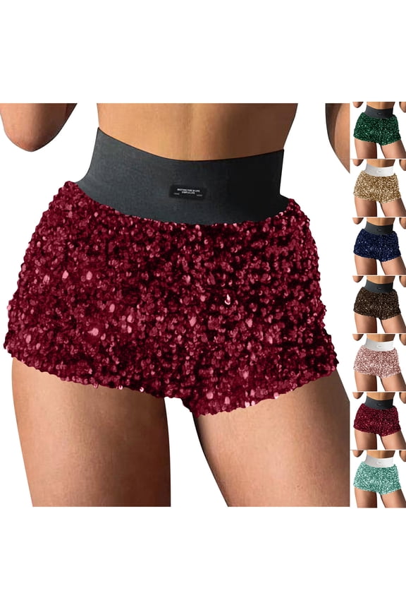 Women's Sparkly Sequin Booty Shorts Y2k High Waist Glitter Rave Party Night Out Club Shorts
