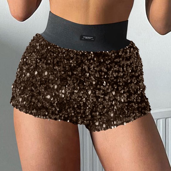 Purcolt Women's Sparkly Sequin Booty Shorts Y2k High Waist Glitter Rave Party Night Out Club Shorts