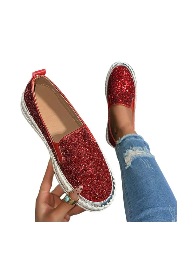 Women's Sparkly Sequin Flats Shiny Glitter Lightweight Slip On Flat Loafers Dressy Casual Dress Shoes for Club Party Walking Wedding