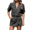 thumbnail image 1 of Purcolt Women's Summer Denim Outfits 2 Piece Sets Casual Short Sleeve Collared and Asymmetric Shirt Matching Sets with Pockets, 1 of 7