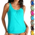 thumbnail image 1 of Purcolt Women's Tankini Swim Top, Scoop Neck Ruched Swimwear Top, Removable Padded Summer Beach Pool Bathing Suit Top, 1 of 8