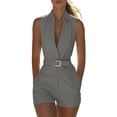 thumbnail image 1 of Purcolt Women's Turndown Collar Rompers Summer Sleeveless Jumpsuits Fashion Casual Office Short One Piece with Pockets & Belt, 1 of 7