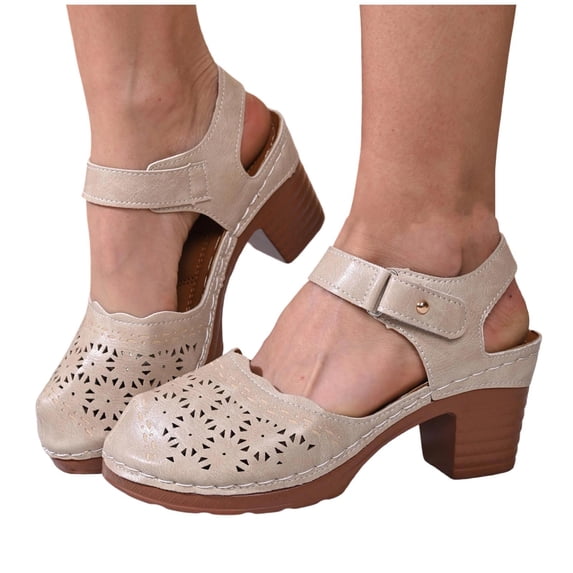 Purcolt Women's Vintage Mary Janes Comfortable Closed Toe Adjustable Ankle Strap Mid Buckle Heels Dress Pumps for Club Party Evening
