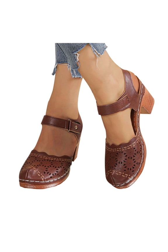 Women's Vintage Mary Janes Comfortable Closed Toe Adjustable Ankle Strap Mid Buckle Heels Dress Pumps for Club Party Evening