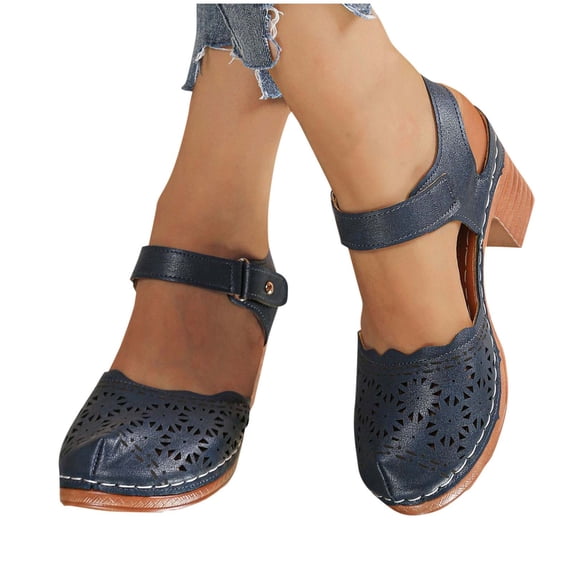 Purcolt Women's Vintage Mary Janes Comfortable Closed Toe Adjustable Ankle Strap Mid Buckle Heels Dress Pumps for Club Party Evening