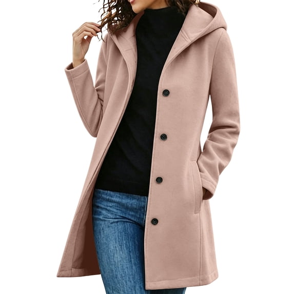 Purcolt Women's Winter Jacket Casual Blend Trench Coat with Hood Single Breasted Long Wool Warm Pea Overcoat Outerwear