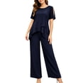 thumbnail image 1 of Purcolt Womens 2 Piece Pant Suit Dressy Casual Crew Neck Cut-out Short Sleeve Tops with Asymmetrical Hem Wide Leg Trousers Outfits for Business Work Office, 1 of 7