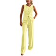 thumbnail image 1 of Purcolt Womens 2 Piece Pant Suit Summer Casual Crewneck Sleeveless Single Button Blazer Pleated High Waist Dress Pants Formal Business Work Office Matching Set, 1 of 8