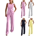 thumbnail image 1 of Purcolt Womens 2 Piece Pant Suit Summer Casual Crewneck Sleeveless Single Button Blazer Pleated High Waist Dress Pants Formal Business Work Office Matching Set, 1 of 8