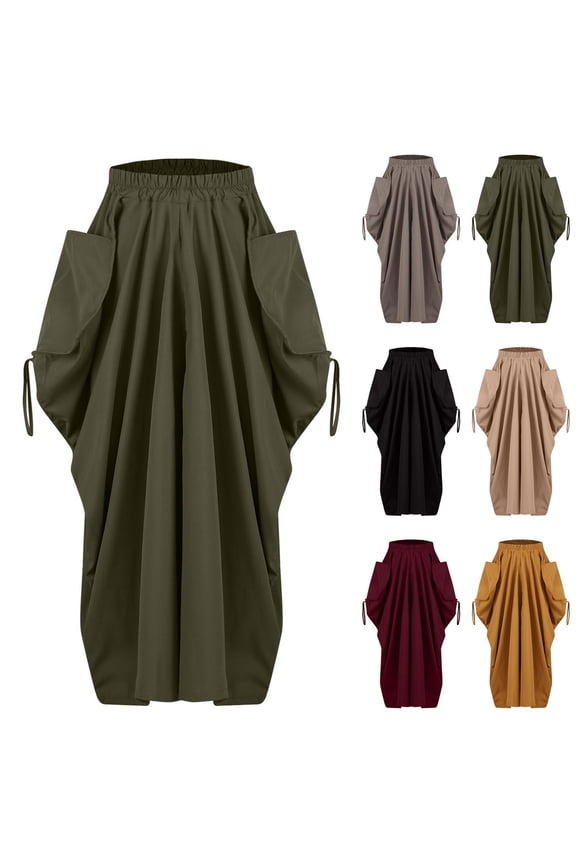 Womens Baggy Parachute Skirt Comfy Casual Y2k Hippie Maxi Long Skirt Elastic High Waist Midi Cargo Skirts with Pockets Streetwear