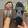 thumbnail image 1 of Purcolt Womens Boho Rhinestone Sandals Dressy Casual Open Toe Strap Flats Sandals Summer Comfortable Bling Dress Sandals, 1 of 9