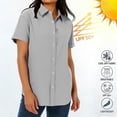 thumbnail image 1 of Purcolt Womens Button Down Shirt Casual Short Roll-up Sleeve Loose Fit Laple Collared Work Plain Blouse Tops with Pockets S-3XL, 1 of 9