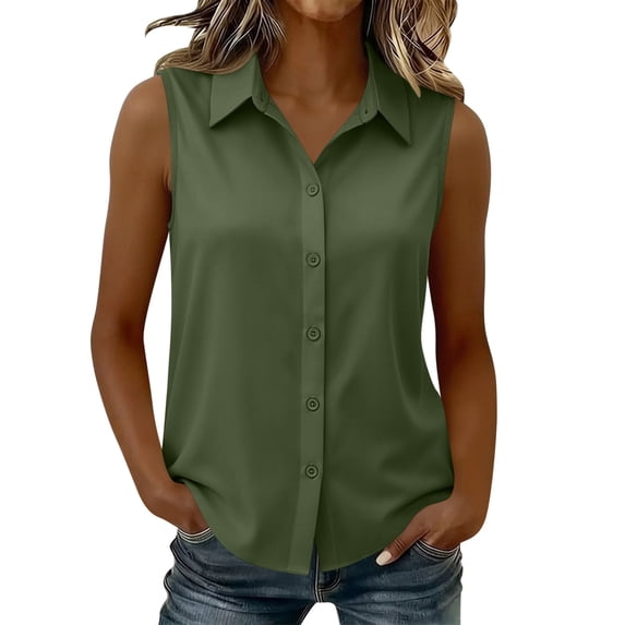 Purcolt Womens Button Down Shirt Dressy Casual Collared Sleeveless Tank Tops Comfort Loose Fit Blouses for Business Work Office
