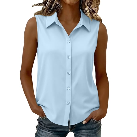 Purcolt Womens Button Down Shirt Dressy Casual Collared Sleeveless Tank Tops Comfort Loose Fit Blouses for Business Work Office