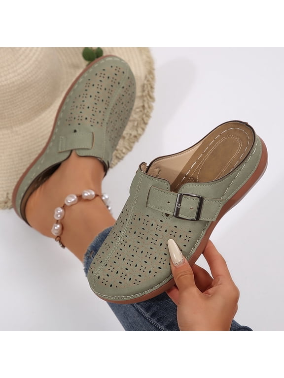 Womens Clogs Shoes Brethable Non Slip Closed Toe Chunky Sole Sandals Summer Slip On Arch Support Flats Shoes for Walking