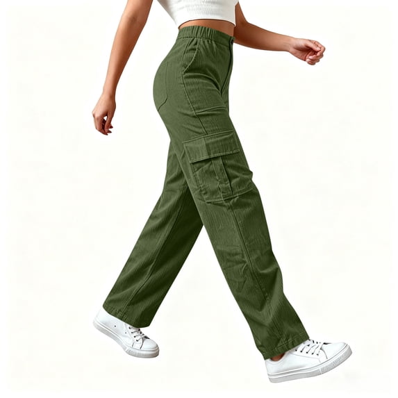 Purcolt Womens Corduroy Cargo Pants Trendy Casual High Waisted Wide Leg Baggy Trousers Comfort Loose Fit Lounge Pants Streetwear with Pockets