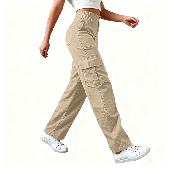 Purcolt Womens Corduroy Cargo Pants Trendy Casual High Waisted Wide Leg Baggy Trousers Comfort Loose Fit Lounge Pants Streetwear with Pockets