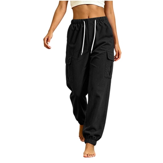 Purcolt Womens Corduroy Jogger Pants Casual Drawstring Elastic Waist Cargo Pants Comfort Loose Fit Athletic Pants with Ribbed Elastic Cuffs for Hiking Running Travel