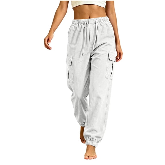 Purcolt Womens Corduroy Jogger Pants Casual Drawstring Elastic Waist Cargo Pants Comfort Loose Fit Athletic Pants with Ribbed Elastic Cuffs for Hiking Running Travel