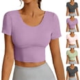 thumbnail image 1 of Purcolt Womens Crop Tops Casual Crew Neck Short Sleeve T Shirts Summer Basic Slim Fit Tummy Control Sport Blouses for Workout Running Cycling, 1 of 8
