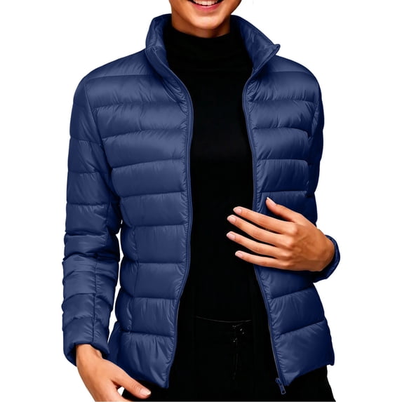 Purcolt Womens Cropped Puffer Jacket - Quilted Packable Lightweight Winter Coat - Stand Collar Long Sleeve Full Zip Windproof Insulated Snow Coats
