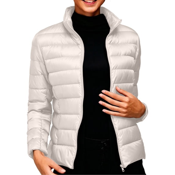 Purcolt Womens Cropped Puffer Jacket - Quilted Packable Lightweight Winter Coat - Stand Collar Long Sleeve Full Zip Windproof Insulated Snow Coats