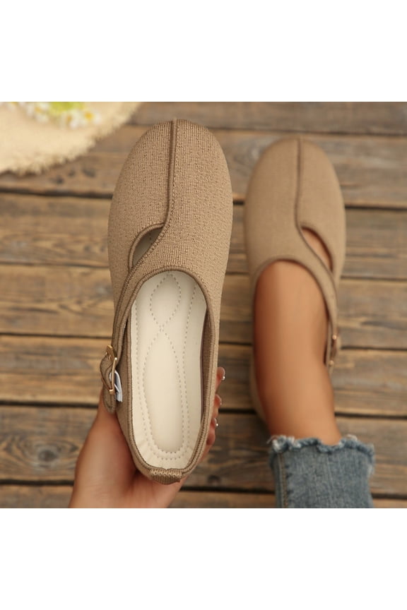 Womens Cutout Flats Lightweight Casual Round Toe Soft Sole Mary Jane Shoes with Adjustable Buckle Strap Comfort Slip On Daily Walking Shoes