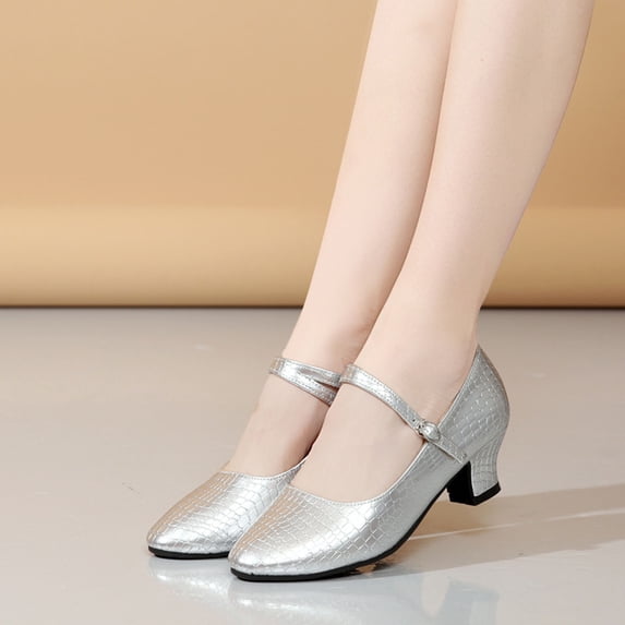 Purcolt Womens Dance Shoes Soft Round Toe Ankle Strap Mary Jane Shoe Low Block Heels Slip On Dress Shoes