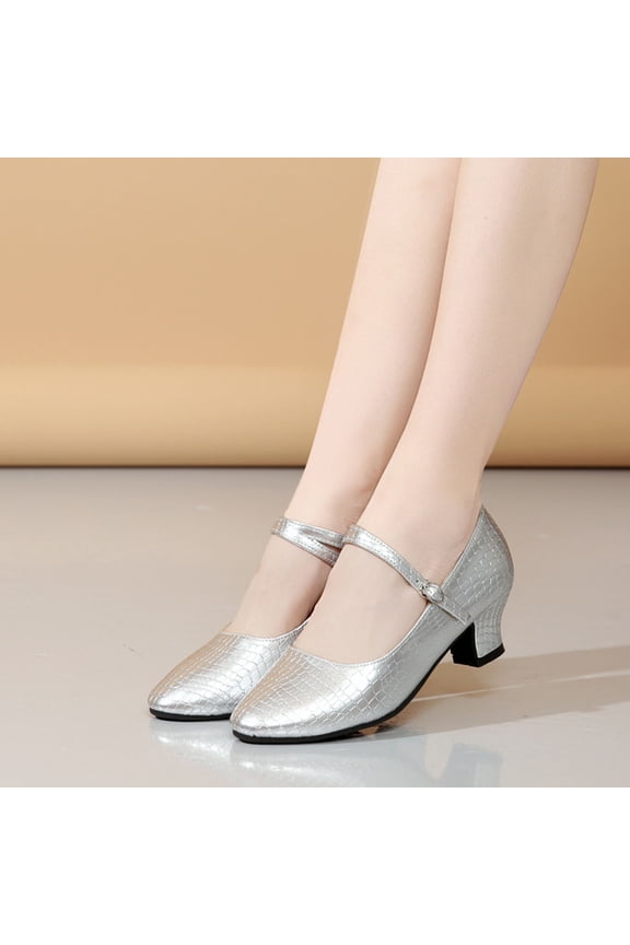 Womens Dance Shoes Soft Round Toe Ankle Strap Mary Jane Shoe Low Block Heels Slip On Dress Shoes