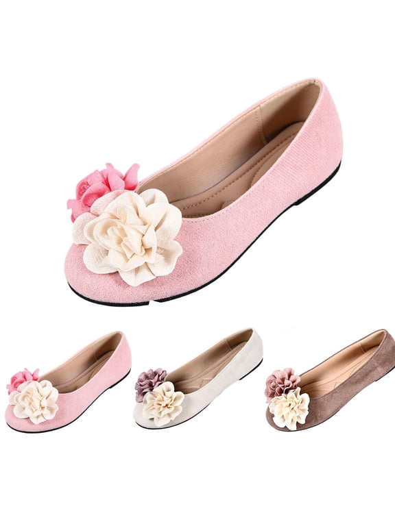 Womens Double Flower Faux Suede Flats Lightweight Casual Round Toe Soft Sole Ballet Shoes Comfort Slip On Dress Shoes for Work Office Walking