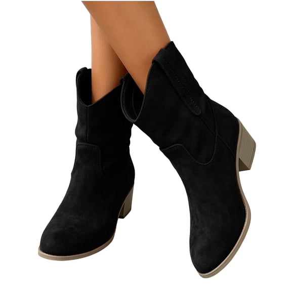Purcolt Womens Faux Suede Ankle Boots Vintage Trendy Pointed Toe Block Heel Short Booties Comfort Elegant Slip-on Western Cowgirl Boots for Travel Vacation Concert