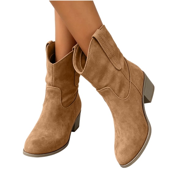 Purcolt Womens Faux Suede Ankle Boots Vintage Trendy Pointed Toe Block Heel Short Booties Comfort Elegant Slip-on Western Cowgirl Boots for Travel Vacation Concert