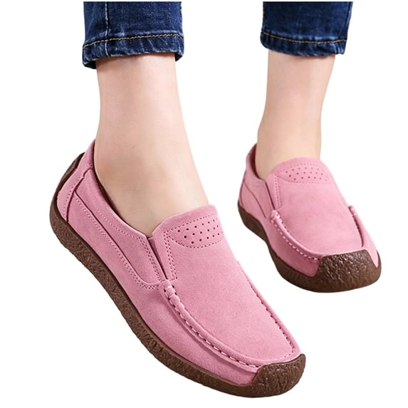 Purcolt Womens Faux Suede Loafers Dressy Casual Round Toe Slip On Boat Shoes Comfort Thick Soft Sole Flats Shoes for Walking Work Office