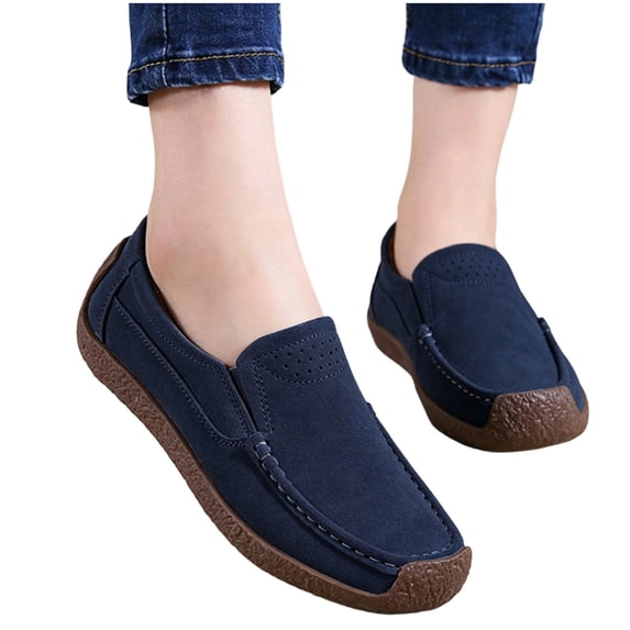 Purcolt Womens Faux Suede Loafers Dressy Casual Round Toe Slip On Boat Shoes Comfort Thick Soft Sole Flats Shoes for Walking Work Office