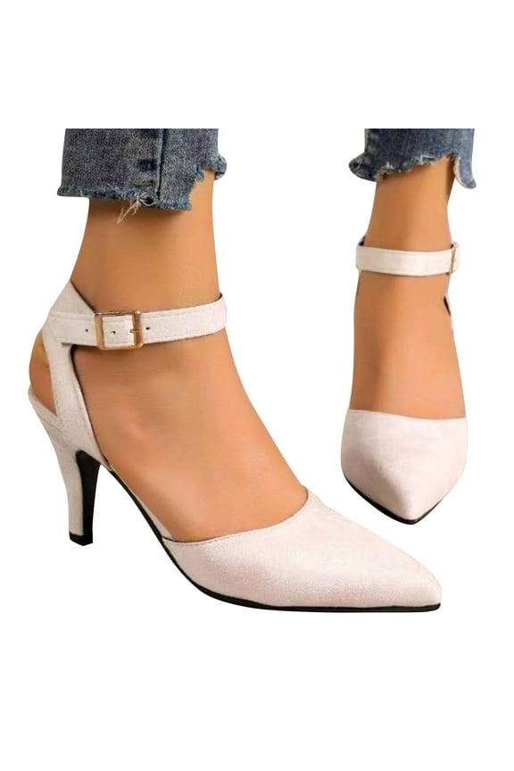 Womens Faux Suede Stilettos Heels Dressy Elegant Pointed Toe Adjustable Ankle Strap Pumps Summmer Business Dress Shoes for Work Office
